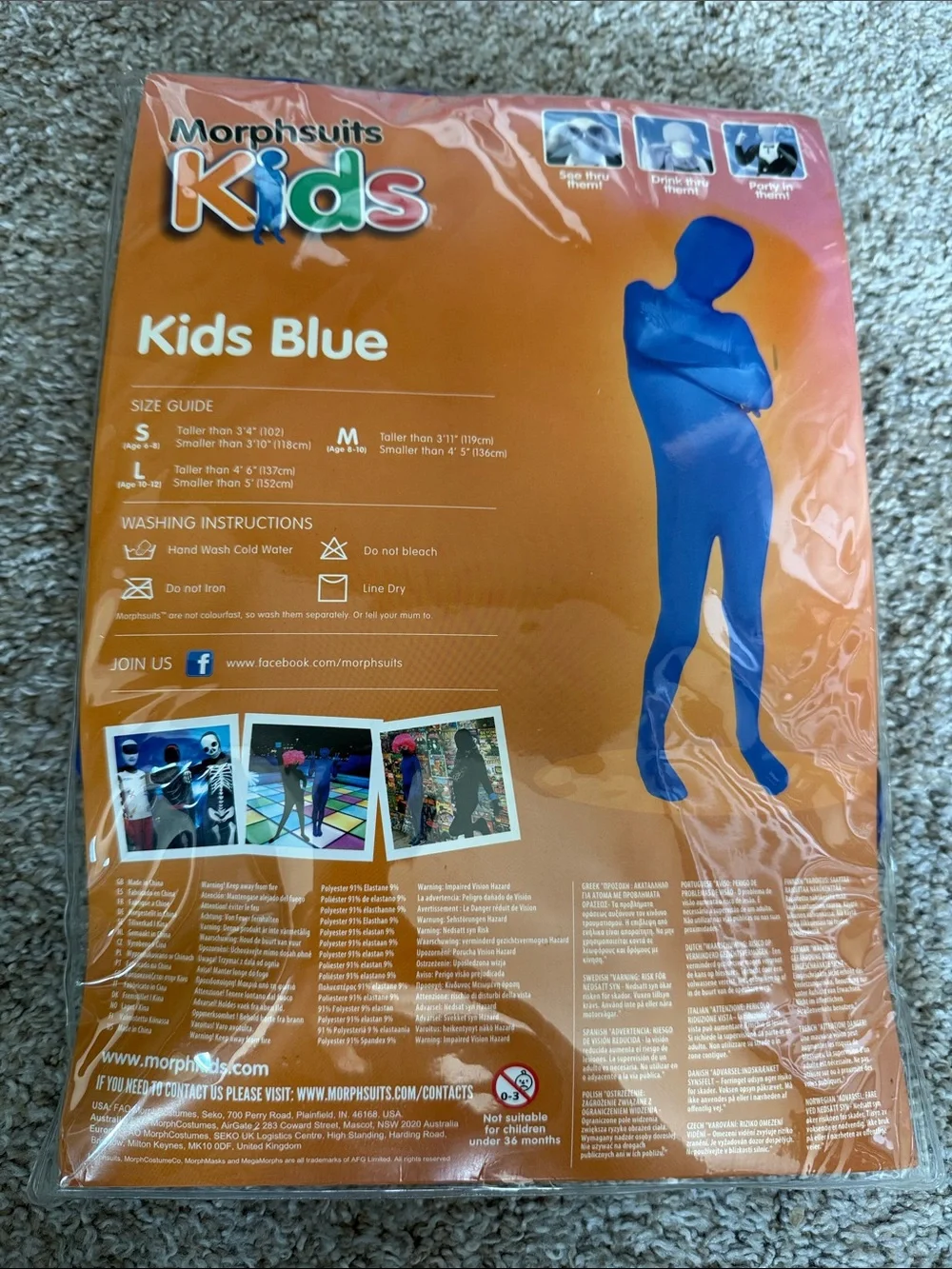 Morphsuits Kids Blue Full Body Costume Sz L 10-12 NWT 🩵